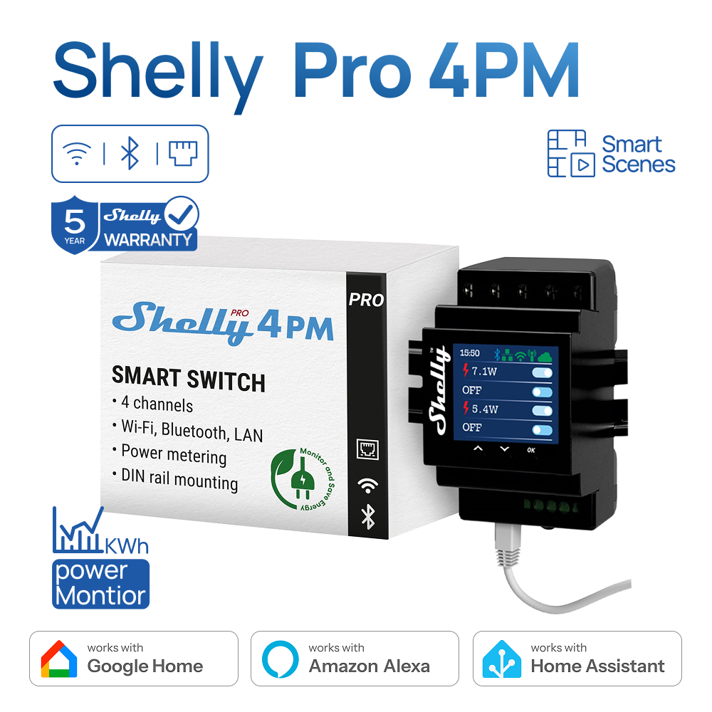 Home Automation Technology - Shelly Pro 4PM أربع قنوات Relay