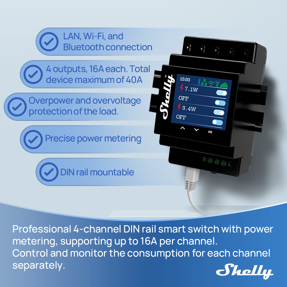 Shelly Pro 4PM أربع قنوات Rela - مراجعة Home Automation Technology وسعره